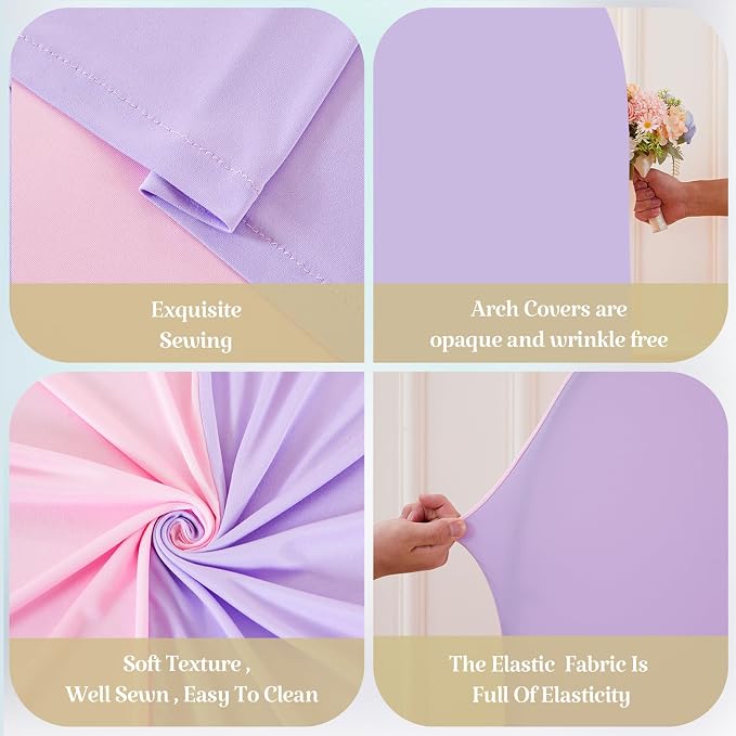 Set of 3 Arch Backdrop Covers(6ft, 5ft, 4ft) - Premium Stretchy Spandex Backdrop Arch Stand Cover for Baby Shower,Wedding,Party Decor Chiara Cover with Double-Sided Design(Pink Lavender)