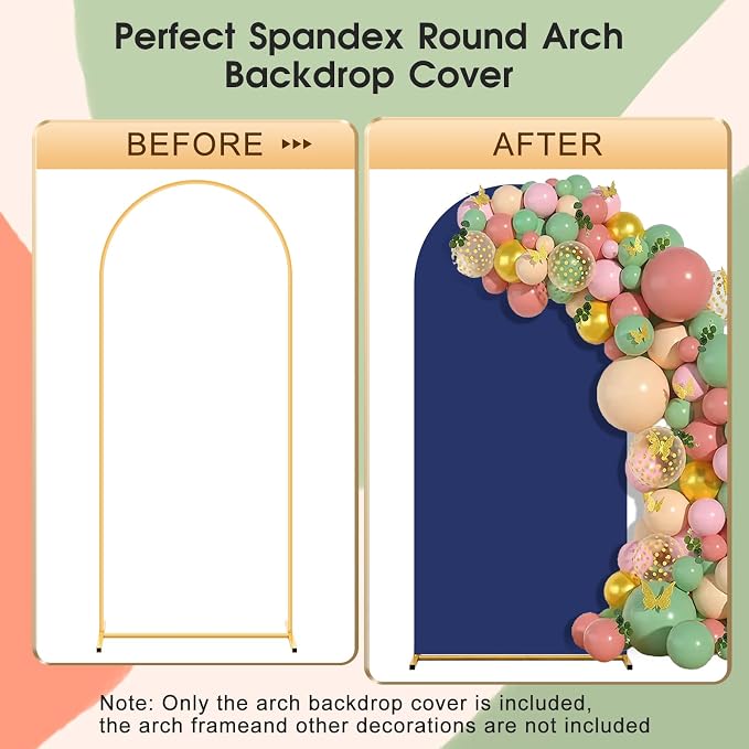 Double Color Set of 3 Arch Backdrop Cover,Spandex Fitted Wedding Arch Cover,Round Top Arch Backdrop Stands Cover for Birthday, Party, Baby Shower Decorations (4ft/5ft/6ft Black+Blue)