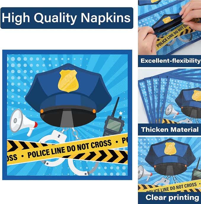 Qyeahkj 50 Guests Police Plates and Napkins Party Supplies Police Car Party Decorations Disposable Tableware Set Police Officer Paper Dinnerware Favor for Boys Kids, 200PCS