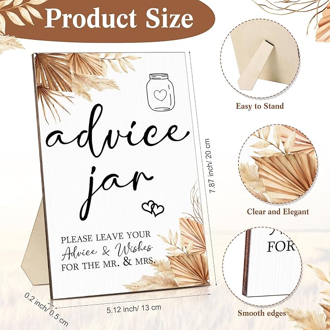 Sintuff 114 Pieces Boho Theme Bridal Shower Decoration Include Advice and Wishes for the Mr and Mrs Wedding Sign with Holder 100 Advice and Wishes Cards 12 Pens PET Wedding Wish Jar for Guests