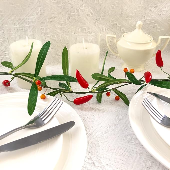 Artificial Chili Hanging Vines Plant Garland Artificial Berries Pepper Rattan for Home Garden Wedding Party Decor (X-Chili Vine, 2 Pack)