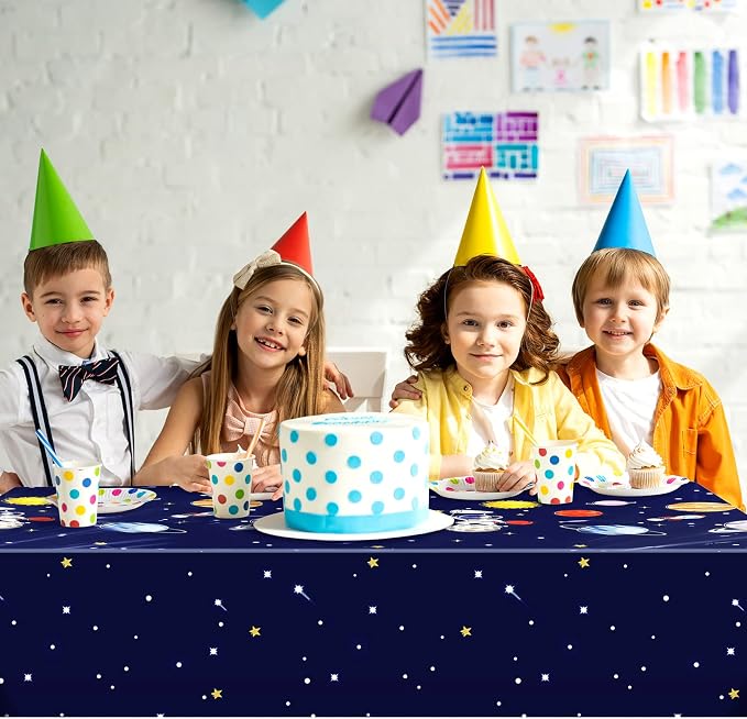 Oudain 6 Pcs Space Tablecloth Decorations Plastic Galaxy Table Cloth Space Theme Birthday Party Supplies for Boy Spaceship Planet Astronaut Rockets Disposable Table Covers, 54 x 108 Inch (Vivid Style)