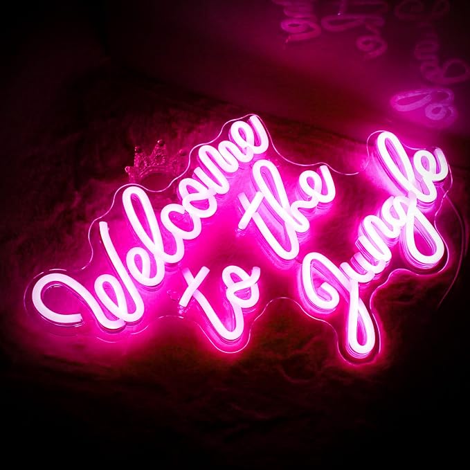 Welcome to the Jungle Neon Sign Pink Led Word Neon Light Signs for Wall Decor Usb Letter Light Up Sign for Bedroom Nursery Kids Room Garden Home Wedding Birthday Party Decorations Gifts