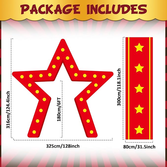 10FT Movie Night Star Outdoor Inflatable Decoration Giant Pentagram Archway with Built in LED Lights Red Runner Rug Movie Theme Blow Up Decor for Red Carpet Awards Birthday Party Yard Garden Decor