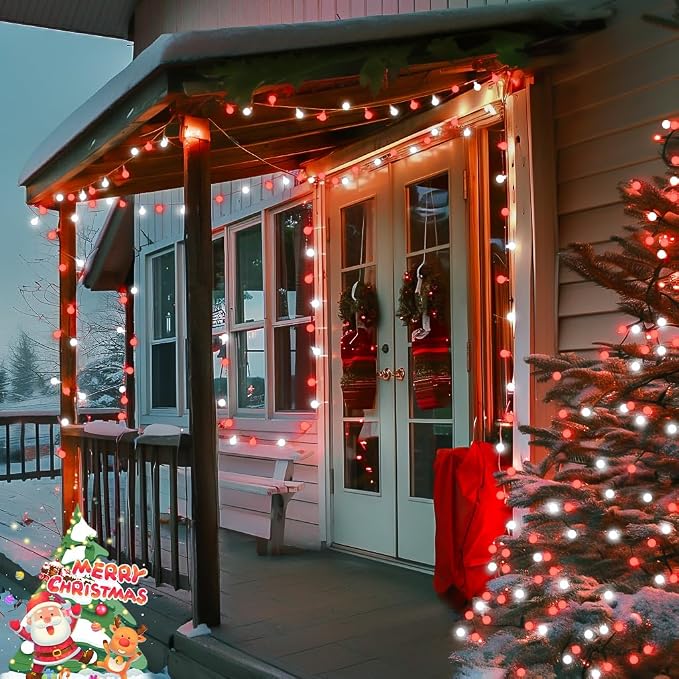 JMEXSUSS Globe String Lights, Red and White Christmas Lights, 100 LED Plug