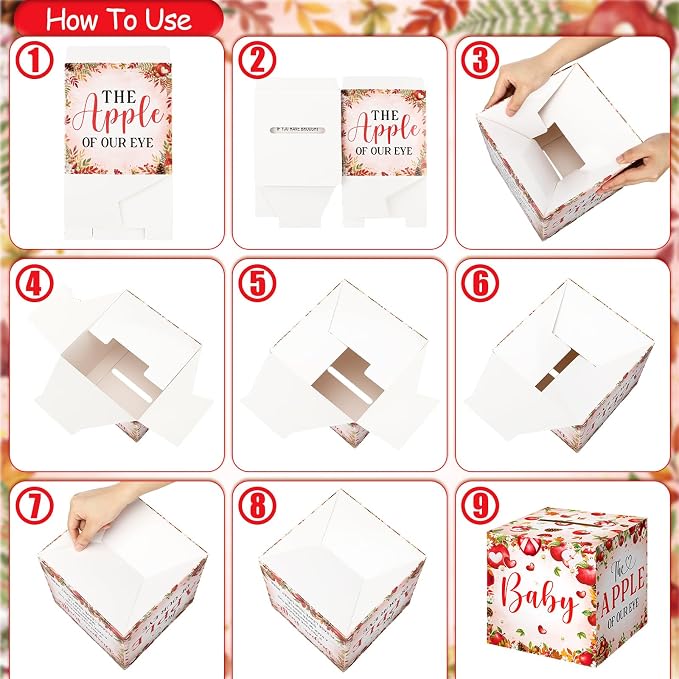Teling 51 Pieces Diaper Raffle Tickets with Card Box Baby Shower Decorations Gender Reveal Holder Box for Girl Boy Diaper Raffle Party(Apple of Our Eye Style)