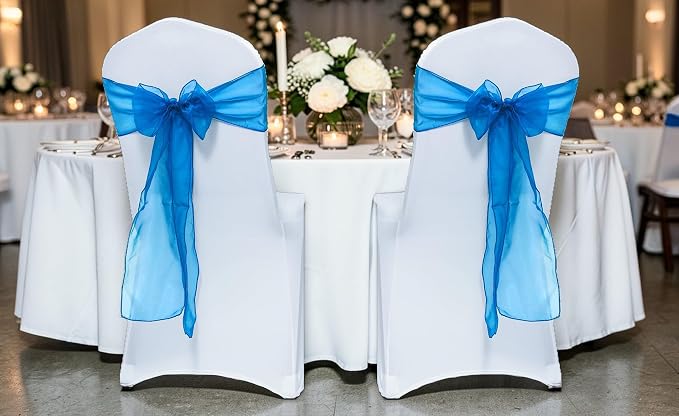 MDS® Pack of 150 Organza Chair Sashes for Wedding Decoration, Reusable Sheer Chair Bows for Banquet Chair Cover, Reception, Bridal Shower, Baby Shower, Birthday Party & Special Events - Dark Teal