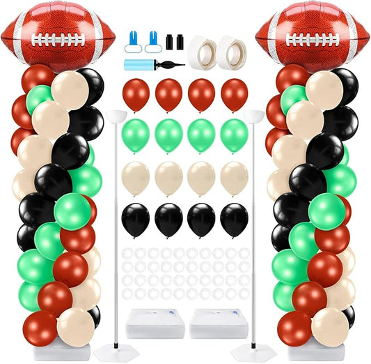 Kasyat 2 Sets Football Balloon Column Stand Kit Football Balloon Arch Garland with Adjustable Stands Tower Kit 100 Latex Balloons Foil Balloons for Game Sports Birthday Party Decorations