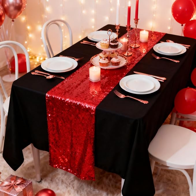 12x108 inch Red Sequin Table Runner Sparkly Glitter Table Linens 6 Packs for Party Decorations Wedding Birthday Baby Shower Engagement Anniversary