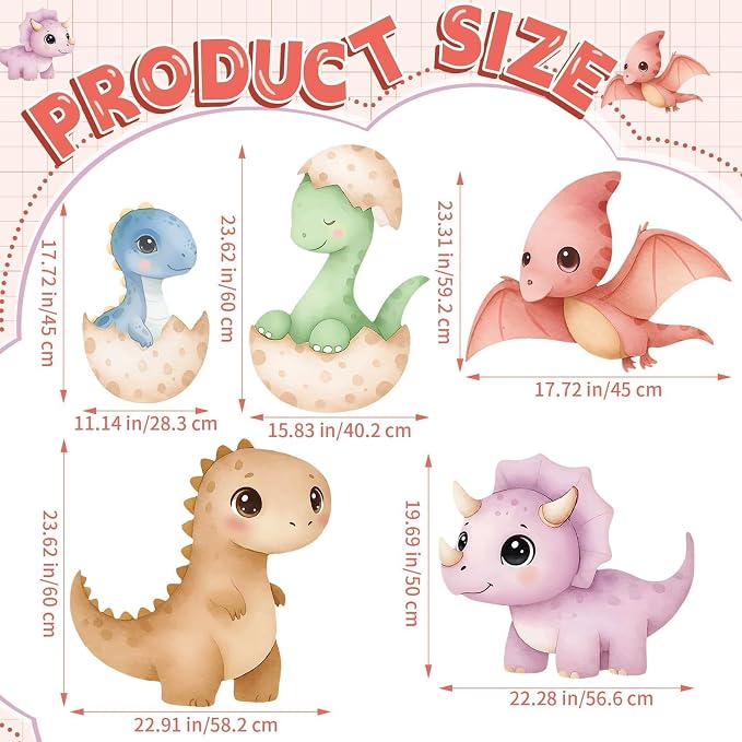 5Pcs Dinosaur Baby Shower Decorations, Large Baby Dinosaur Cardboard Cutout Standup, Dino Themed Birthday Party Signs for Photo Booth Props Backdrops Decor Cartoon Party Supplies
