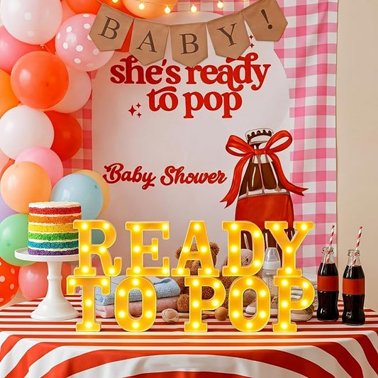 10 Pcs Ready to Pop Baby Shower Decorations Lights up Sign Red Coquette Soda Theme LED Lights Sign for Baby Shower Gender Reveal Birthday Party Decor