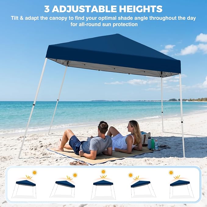 COOS BAY 10x10 Pop Up Canopy Tent, Portable Outdoor Shelter with Carry Bag for Tailgate, Party, Beach, Picnic, and Camping, 10x10 Base 8x8 Top, Dark Blue