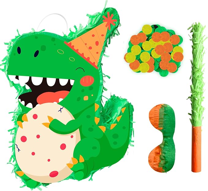 4 in 1 Dinosaur Birthday Party Piñata, 15.7'' Dino Party Large Pinata Bundle Dinosaur Party Decorations Dino Birthday Party Stick etc