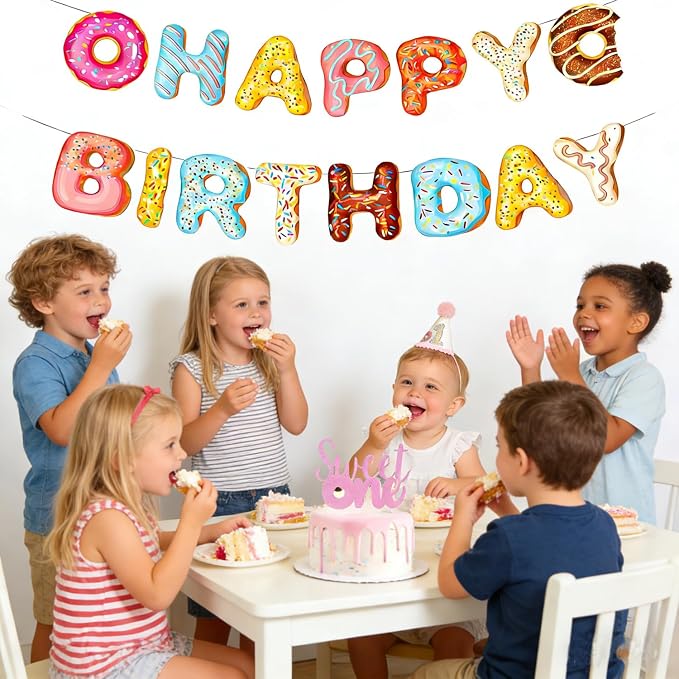 Donut Sweet One Birthday Party Decorations for Girl-Sweet One High Chair Banner Set with 1st Birthday Hat One Cake Topper