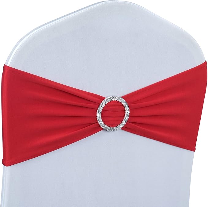 Spandex Chair Sashes Bows - Babenest 30PCS Premium Stretch Chair Cover Band with Buckle Slider Universal Elastic Chair Ties for Wedding Party Ceremony Reception Banquet Decoration (Red)