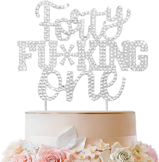 LINGTEER Happy 41st Birthday Funny Silver Rhinestone Cake Topper - Cheers to 41 Years Old,Happy 41st Birthday Cake Centerpieces Topper Decorations Gift Sign.