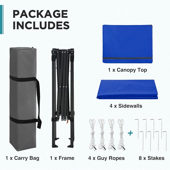 EAGLE PEAK 6x4 Instant Pop Up Canopy Tent with 4 Side Wall Panels, Straight Leg Sun Shelter, Portable Canopy with Carry Bag for Camping, Beach & Sports, Blue
