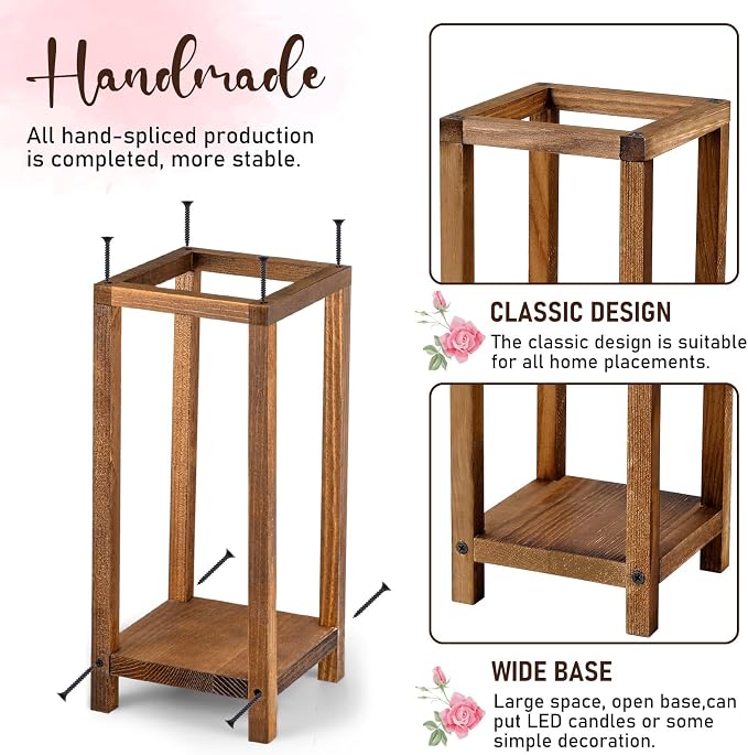 Geelin 12 Set Wooden Wedding Lantern Centerpiece Decor Baptism Lantern Candle Holder for Table Centerpiece Wedding Party Baby Shower Home Country Porch Patio Decor(12.99'',Wood Color)