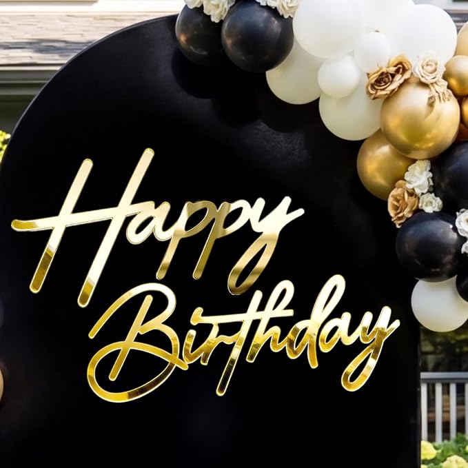 Happy Birthday Sign for Backdrop - Large Acrylic 'Happy Birthday' Mirror Sticker Sign for Birthday Balloon Arch Backdrop Party Wall Decor - Gold