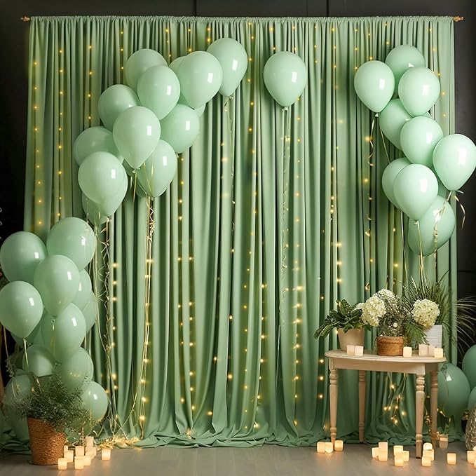 10x8ft Wrinkle Free Sage Green Backdrop Curtains for Parties, Polyester Photo Backdrop Drapes for Wedding Birthday Party Photography Background Curtains Decoration