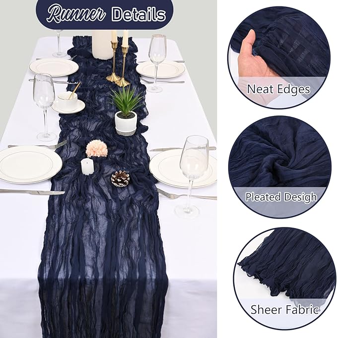 20 Pack Navy Blue Cheesecloth Table Runner 10FT Boho Gauze Fabric Cheese Cloth Table Runners for Wedding ,Party,Baby Shower, Bridal Party, Rustic Farmhouse and Table Decorations