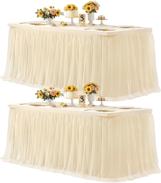 HB HBB MAGIC Champagne Tablecloths 8 Foot Rectangle Tulle Table Skirt Rectangle Tables 8ft Fitted Spandex Tables Covers Banquet Party Wedding Table Cloths 8 Foot