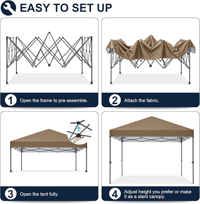 COOSHADE Durable Instant Canopy 10x10Ft (Khaki) - UPF 50+ Sun Protection - Waterproof & Flame Retardant - Perfect for Outdoor Activities