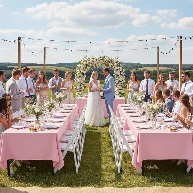 sancua Rectangle Tablecloths for 8 Foot Tables, 6 Pack - Washable Polyester Fabric Table Cloth for Wedding Christmas Party, Birthday, Banquet Reception, 60x120 Inch, Pink