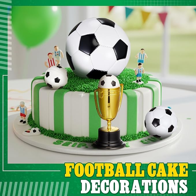 VioraWhite Large Soccer Ball Cake Toppers 8pcs Include 5 Balls of Different Sizes 2 Trophies and 1 Happy Birthday Sign for Cake Decoration Sport Theme Party Ceremony