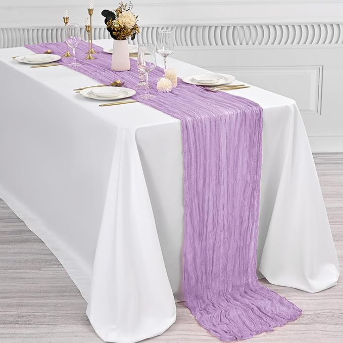 10 Pcs Lilac Cheesecloth Table Runner 10FT, Gauze Table Runner for Wedding Reception Sheer Bridal Shower Birthday Party Boho Table Decoration, Rustic Romantic Wedding Runner