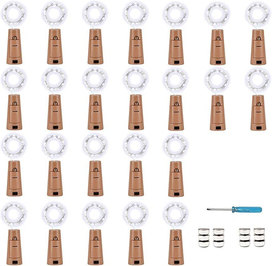 YJFWAL 24Pack 20LED Wine Bottle Lights with Cork, Cork Shape Silver Copper Wire Fairy Mini String Lights Fairy Lights Battery Operated for DIY, Party, Wedding, Christmas, Halloween Decor (Cool White)