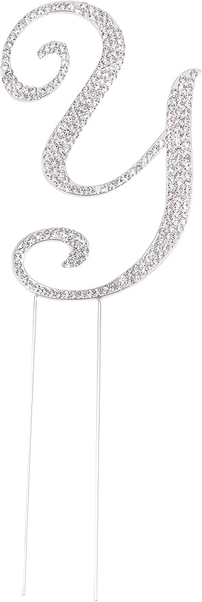 LOVENJOY Gift-Boxed 3" Letter Y Rhinestone Monogram Cake Topper