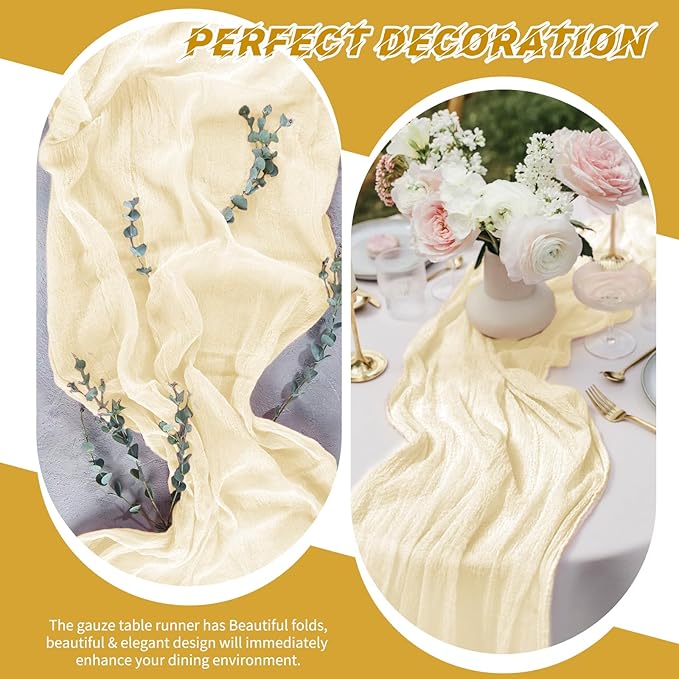 20 Pack Cheesecloth Table Runner - 17x108 Inch Ivory Boho Gauze Cheese Cloth Table Runners for Baby Bridal Shower Decoration Wedding Party Summer Garden Farmhouse
