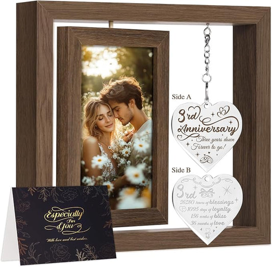 3 Year Anniversary Picture Frame Gifts for Him Her Couple Men Women Husband Wife Boyfriend Girlfriend, 3rd Anniversary Wood Gifts, Best Three Third Year Gift Decorations