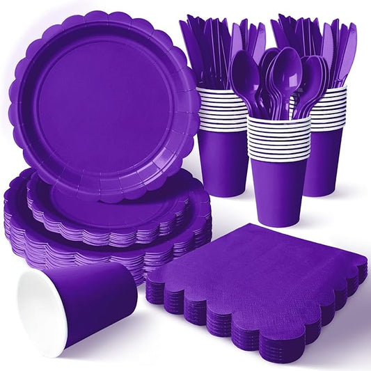 Vyntra 350 Pcs Deep Purple Disposable Paper Plates and Napkins Set for 50, 9" Dinner Plates & 7" Dessert Plates, Tableware for Birthday, Graduation, Party