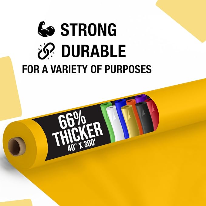 Party Solids 66% Thicker Premium Yellow Plastic Table Cover Roll 40" X 300' Table Cloth Plastic Cover Roll Quality Thick Banquet Rolls Disposable Tablecloth Rolls Strong American Based Company
