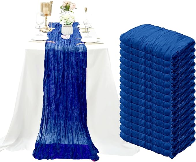 15 Pack Cheesecloth Table Runner 6FT Romantic Cheese Cloth Table Runner 35 x72Inch Gauze Boho Table Runners for Wedding Birthday Party Pinic Bridal Baby Shower Anniversary Table Decoration(Royal Blue)