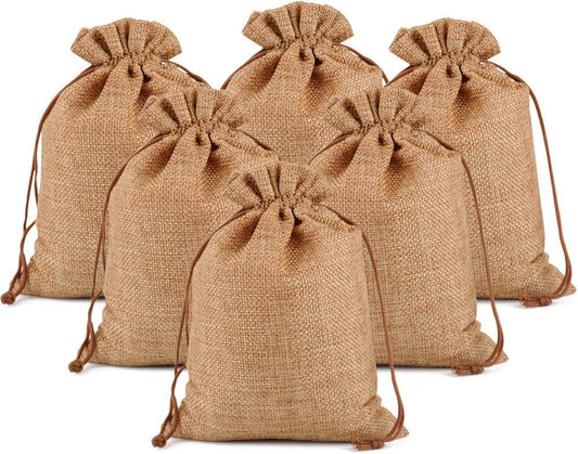 Lucky Monet 25/50/100PCS Burlap Gift Bags Wedding Hessian Jute Bags Linen Jewelry Pouches with Drawstring for Birthday, Party, Wedding Favors, Present, Art and DIY Craft (50Pcs, Coffee, 4” x 6”)