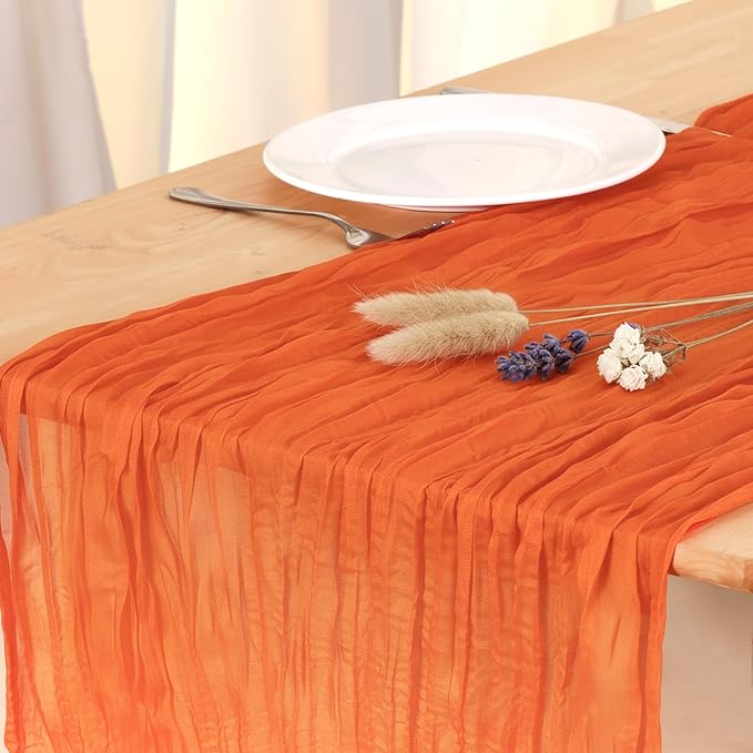 3 Pack Orange Cheesecloth Table Runner 120 Inch 10FT Cheese Cloth Fabric Runners for Boho Decor, Tropical Theme Decoration, Birthday Party