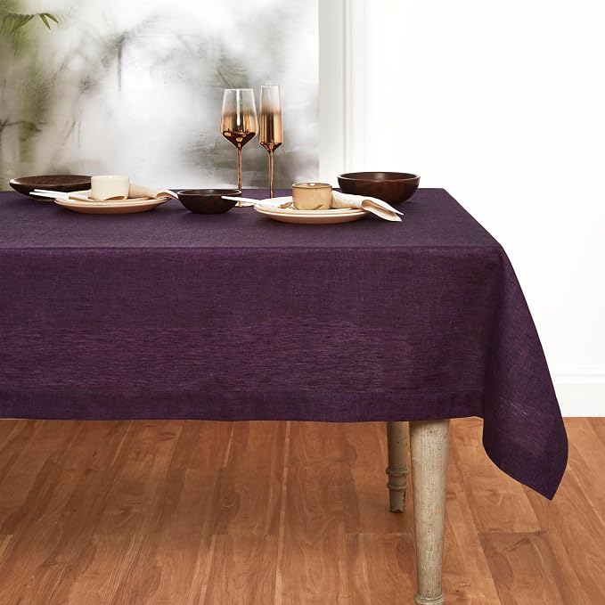 Solino Home Linen Tablecloth 60 x 132 Inch - 100% Pure Linen Grape Table Cloth for Rectangular Tables - Athena, Machine Washable Cloth Tablecloth for Summer