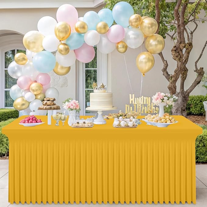 Smiry Spandex Tablecloth, Elastic Fitted Stretch Tablecloth for 4FT Rectangle Tables, Waterproof Washable Table Cover Skirt for Outdoor, Wedding, Banquet & Parties (Mustard Yellow, 48Lx30Wx30H Inch)
