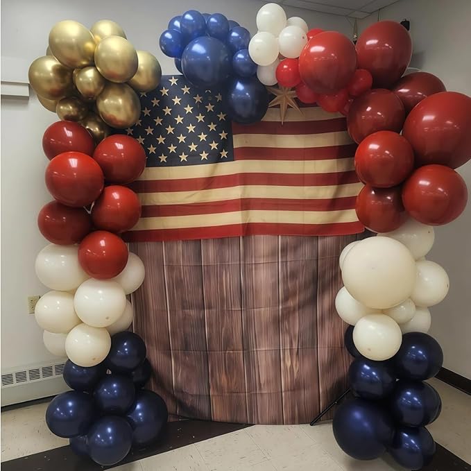 Red White and Blue Balloons Arch Kit - 124 PCs Double Stuffed Red Navy Blue Sand White Gold Latex Balloons for Graduation Birthday Party Veterans Day Decorations
