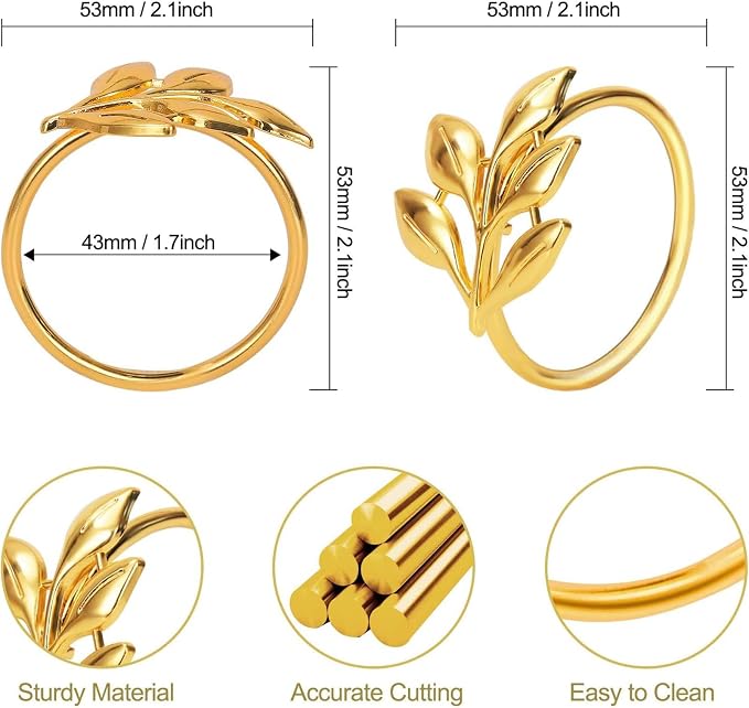 Set of 50 Leaf Napkin Rings Metal Gold Leaf Napkin Ring, Metal Napkin Rings Dinner Banquet Serviette Decor, Dinning Table Setting for Thanksgiving Christmas Halloween Holiday Wedding Party