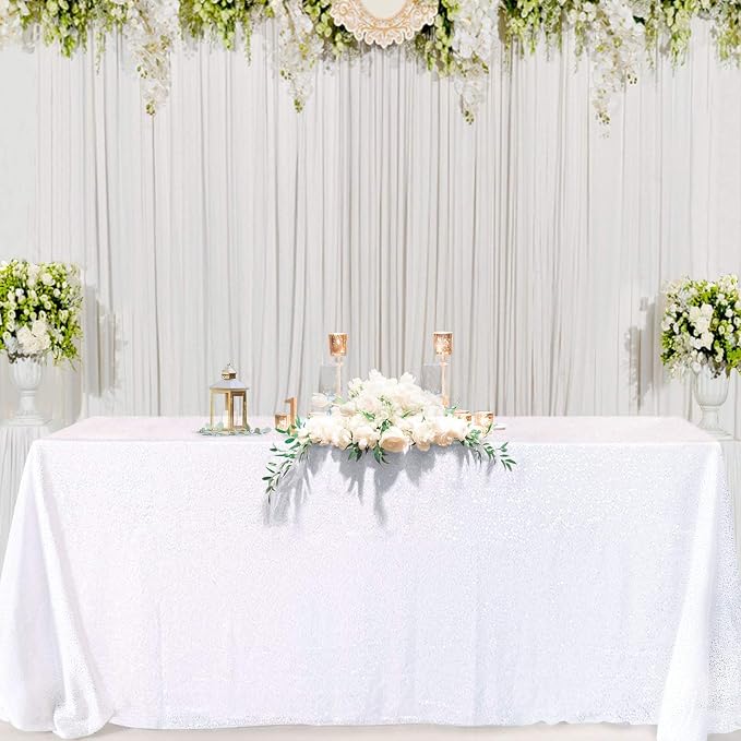 B-COOL 50x80 Inch White Rectangle Sequin Tablecloth Sequins Fabric Sparkly Fabric for Wedding or Banquet Use