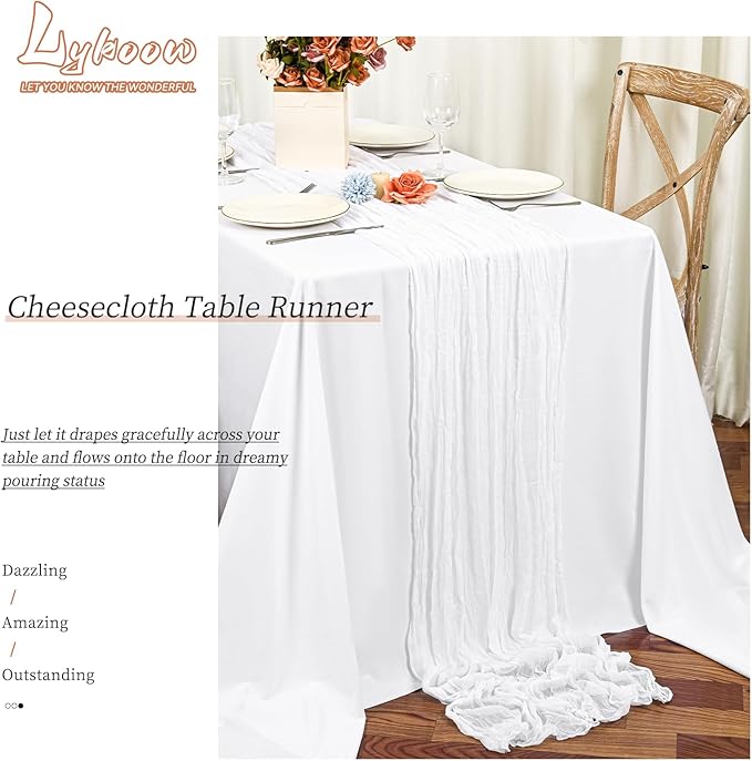 24 Packs White Table Runner, Charming Cheesecloth Table Runner 17 x 108inch, Gauze Boho Wedding Decoration Rustic Sheer Fabric Cheese Cloth Table Runners for Wedding Party Bridal Shower
