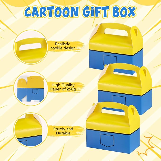 Marspark 24 Pack Yellow Cartoon Birthday Party Supplies, Paper Gift Boxes, Cartoon Candy Boxes for Birthday Party Decorations(Yellow Pattern)
