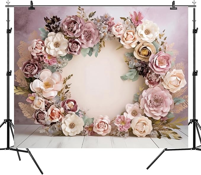 12x8ft Wedding Backdrop Purple Pink Floral Theme Photography Background White Flower Garland Green Leaves Bridal Shower Banner Decorations Girls Birthday Party Baby Portrait Photo Booth Prop