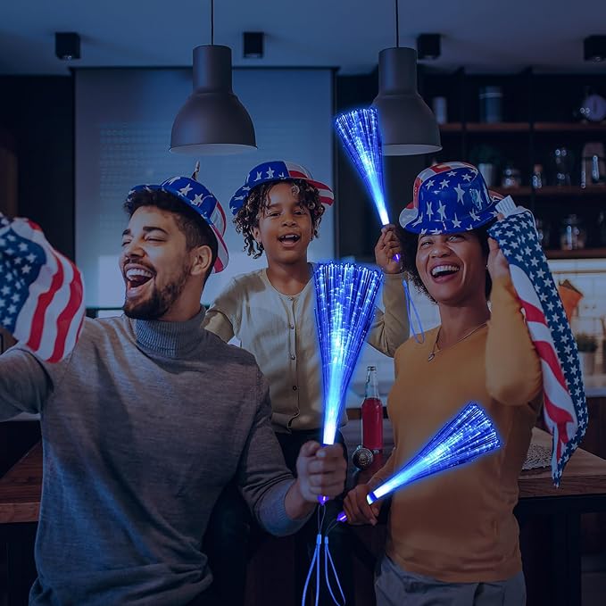 72 Pack Blue Fiber Optic Wands Glow Fiber Wands Bulk LED Light Up Wands with 3 Flashing Modes LED Flashing Sticks for July 4th Halloween Christmas Wedding Birthday Carnival Bachelor Party