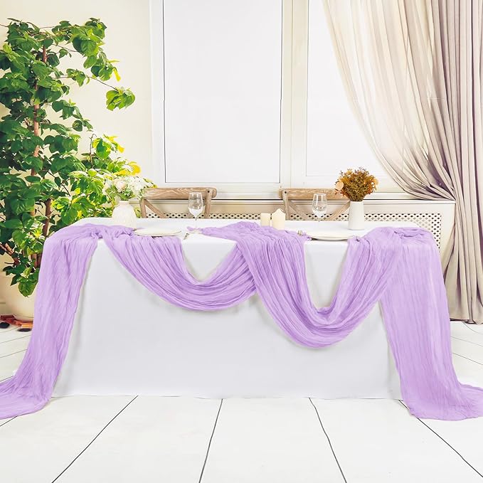 24 Pack Lavender Cheesecloth Table Runner ,10FT Cheese Cloth Table Runner for Wedding Decor, 20x120inch Rustic Boho Gauze Table Runners for Wedding Party Bridal Shower