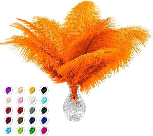 Piokio 40 pcs Orange Ostrich Feather Plumes 12-14 inch(30-35 cm) Bulk for Wedding Party Centerpieces and DIY Clothes Decoration, Gatsby Decorations